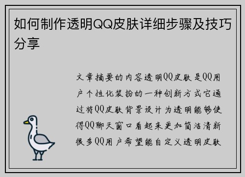 如何制作透明QQ皮肤详细步骤及技巧分享 如何制作透明QQ皮肤详细步骤及技巧分享